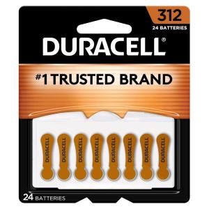 imageDuracell Hearing Aid Batteries Brown Size 312 24 Count Pack 312A Size Hearing Aid Battery with Longlasting Power ExtraLong EasyTab Install for Hearing Aid Devices